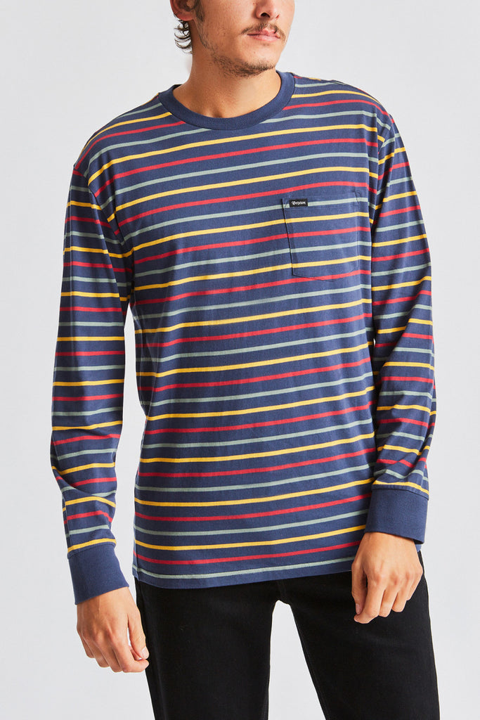 Brixton Hilt L/S Pocket - Washed Navy/Lava Red