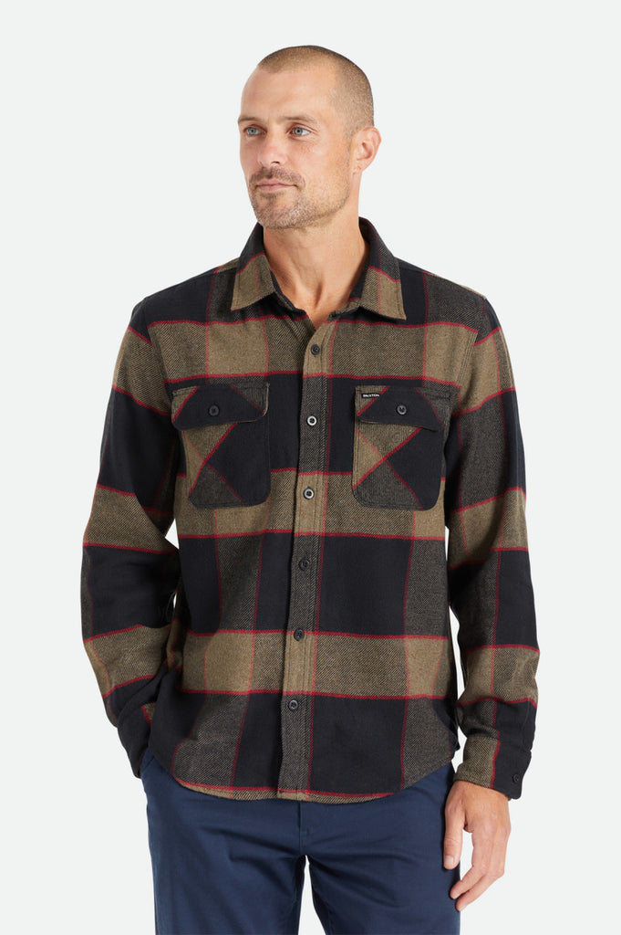 Men's Fit, Front View | Bowery L/S Flannel - Heather Grey/Charcoal