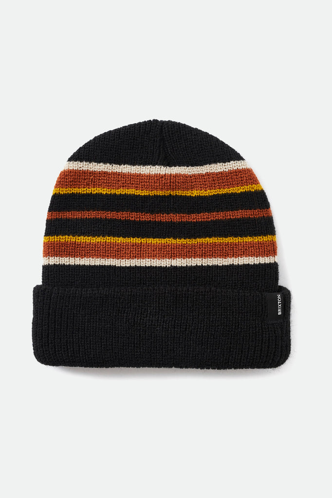 Unisex Heist Stripe Beanie - Black/Caramel - Front Side