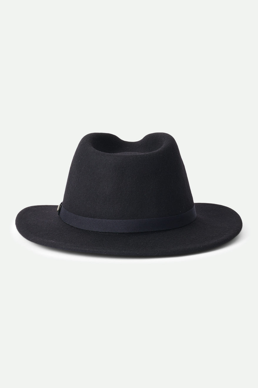 Brixton Unisex Messer Packable Fedora - Black/Black | Back