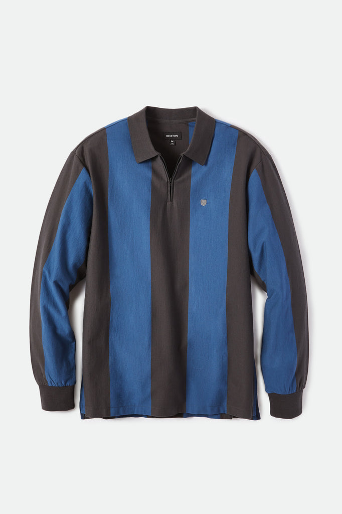 Brixton Shield Zip Rugby L/S Knit Top - Washed Black/Joe Blue