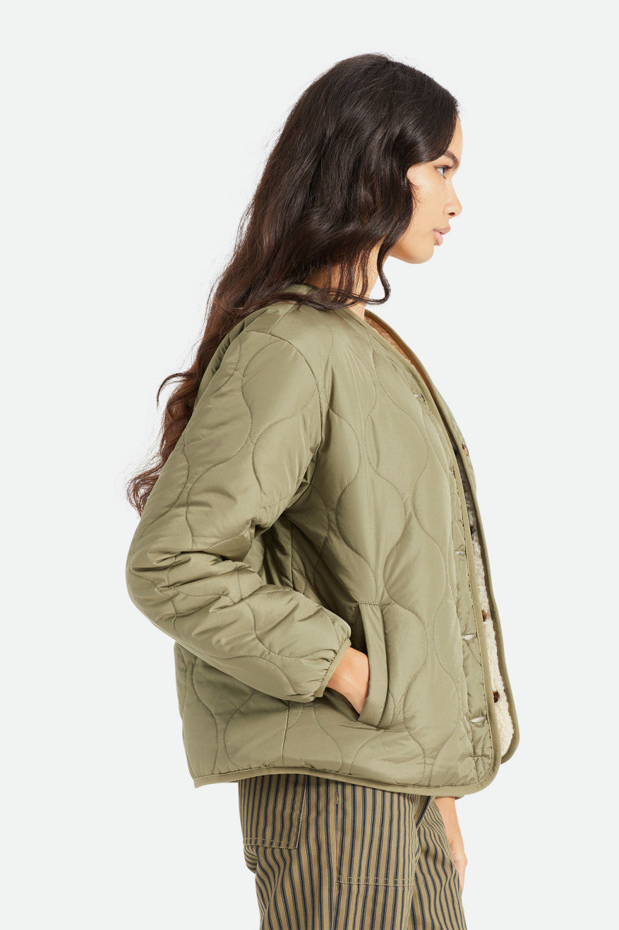 Reversible Jacket Light Green Quilted Jacket Women's Sherpa