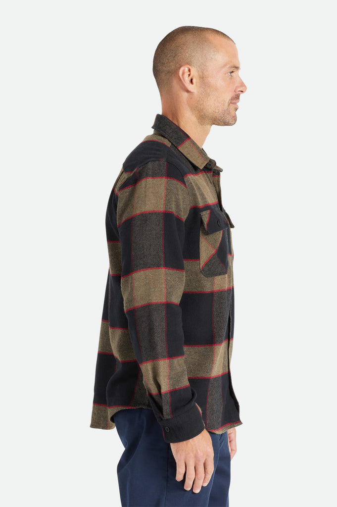 Men's Fit, Side View | Bowery L/S Flannel - Heather Grey/Charcoal